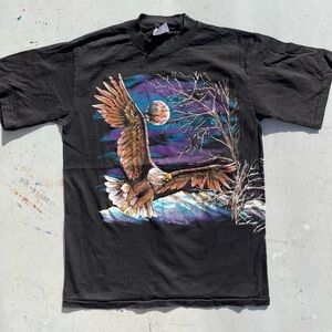 Men's Vintage Eagle T-Shirt Black Huge Flying Print M Freedom USA Biker Single